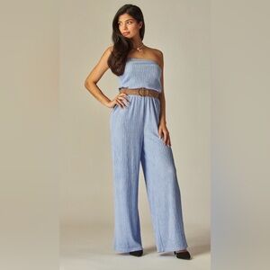 Chic Light Blue Strapless Jumpsuit